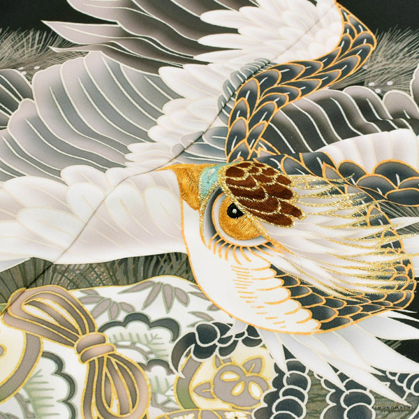 七五三 着物 男の子 5歳 羽織袴セット「黒 鷹に松」フルセット 5歳向け