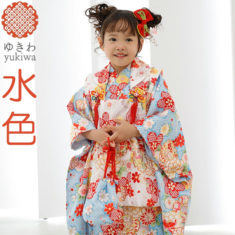 七五三 着物 3歳 雪輪 ねじり梅 女の子 フルセット 被布セット 753 三