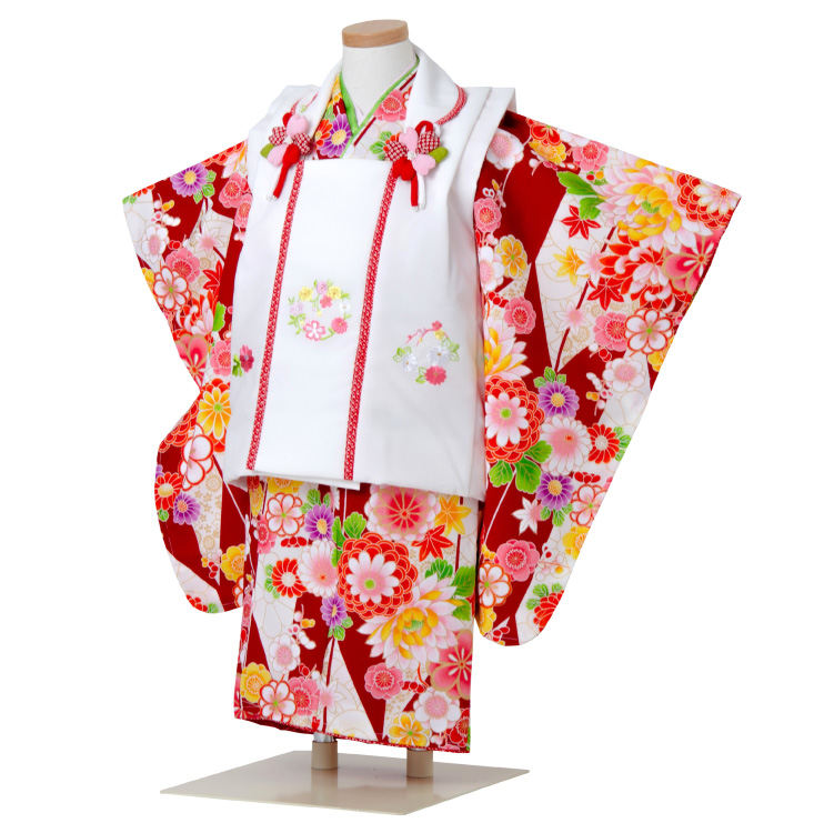 七五三 着物 3歳 被布セット 女の子 京都花ひめ レッド 赤色の着物 白