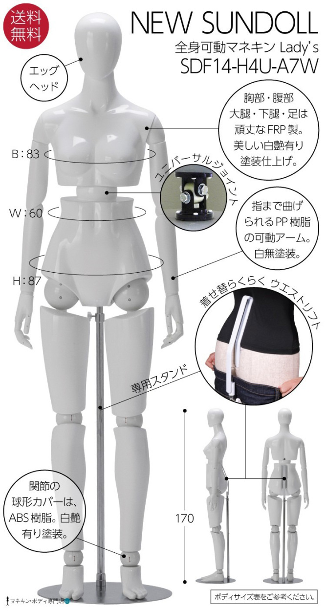 全身可動マネキン Newサンドール 婦人 可動アーム ウエストリフト FRP