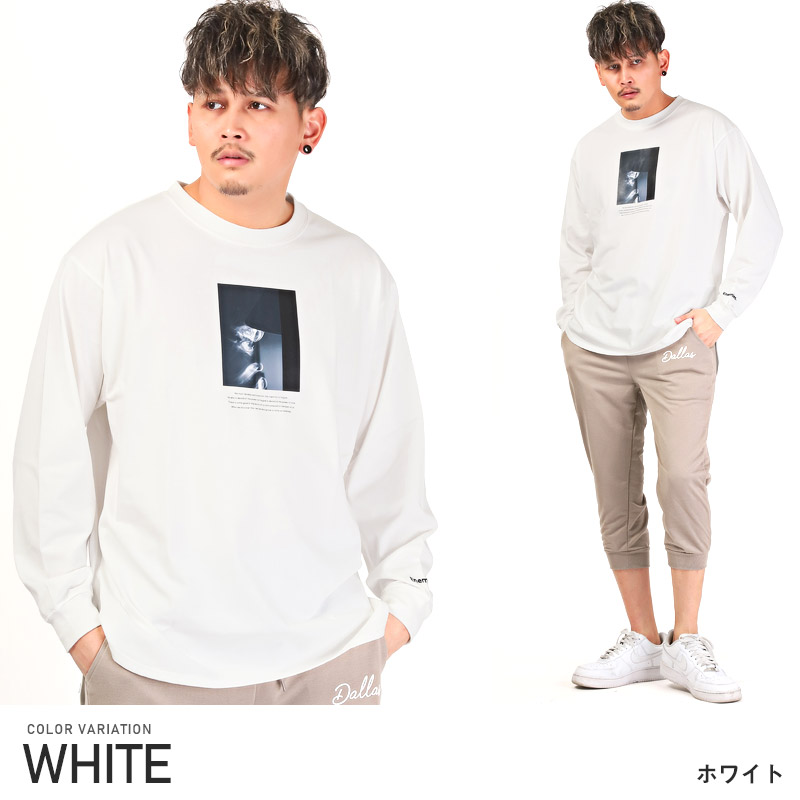 ロンT メンズ 長袖Tシャツ オーバーサイズ ロゴ フォト 刺繍 トップス