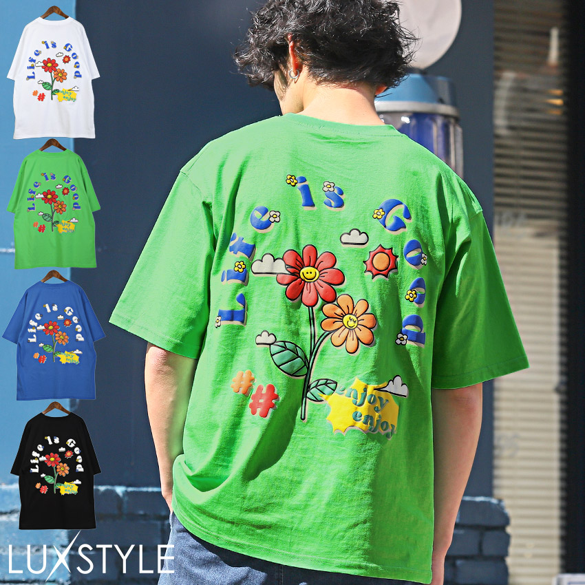 Tシャツ メンズ 半袖 グラフィック ロゴ フラワー 発泡プリント