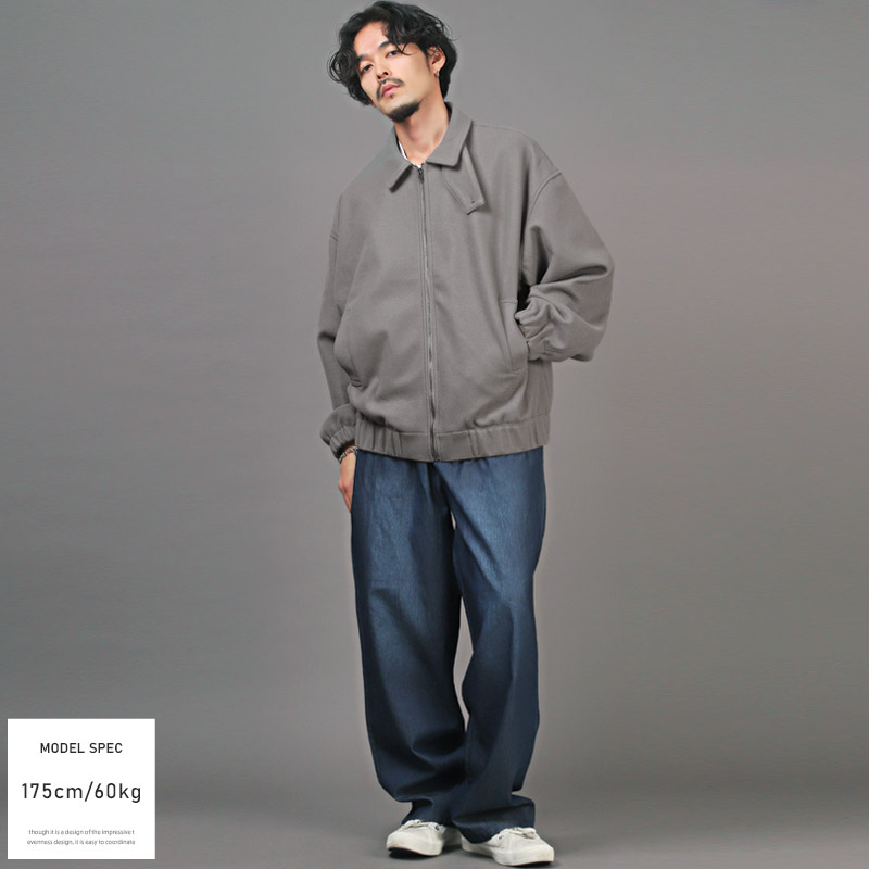 ジップブルゾン メンズ ウールライク スイングトップ フェイクウール