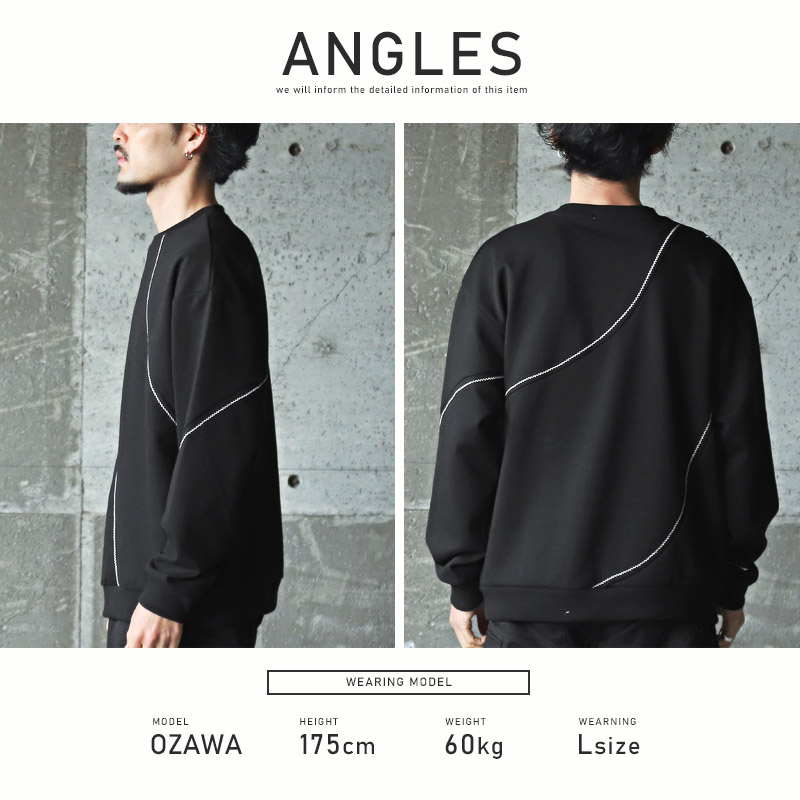 トレーナー メンズ スウェット ステッチ 刺繍 切替 配色 クルーネック