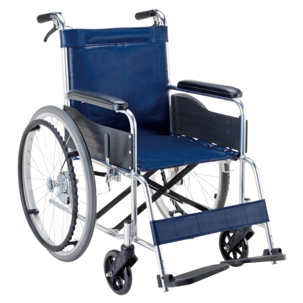 マキテック 車いす アルミ製 自走式 背固定 紺（ビニールレザーシート