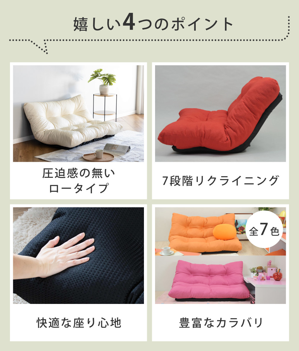 ローソファ 幅120cm コンパクト 7段階リクライニング フロアソファ