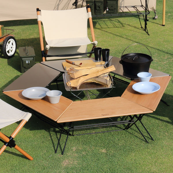 弘益 アウトドア テーブル ウッドトップ 1台 アーチテーブル シングル