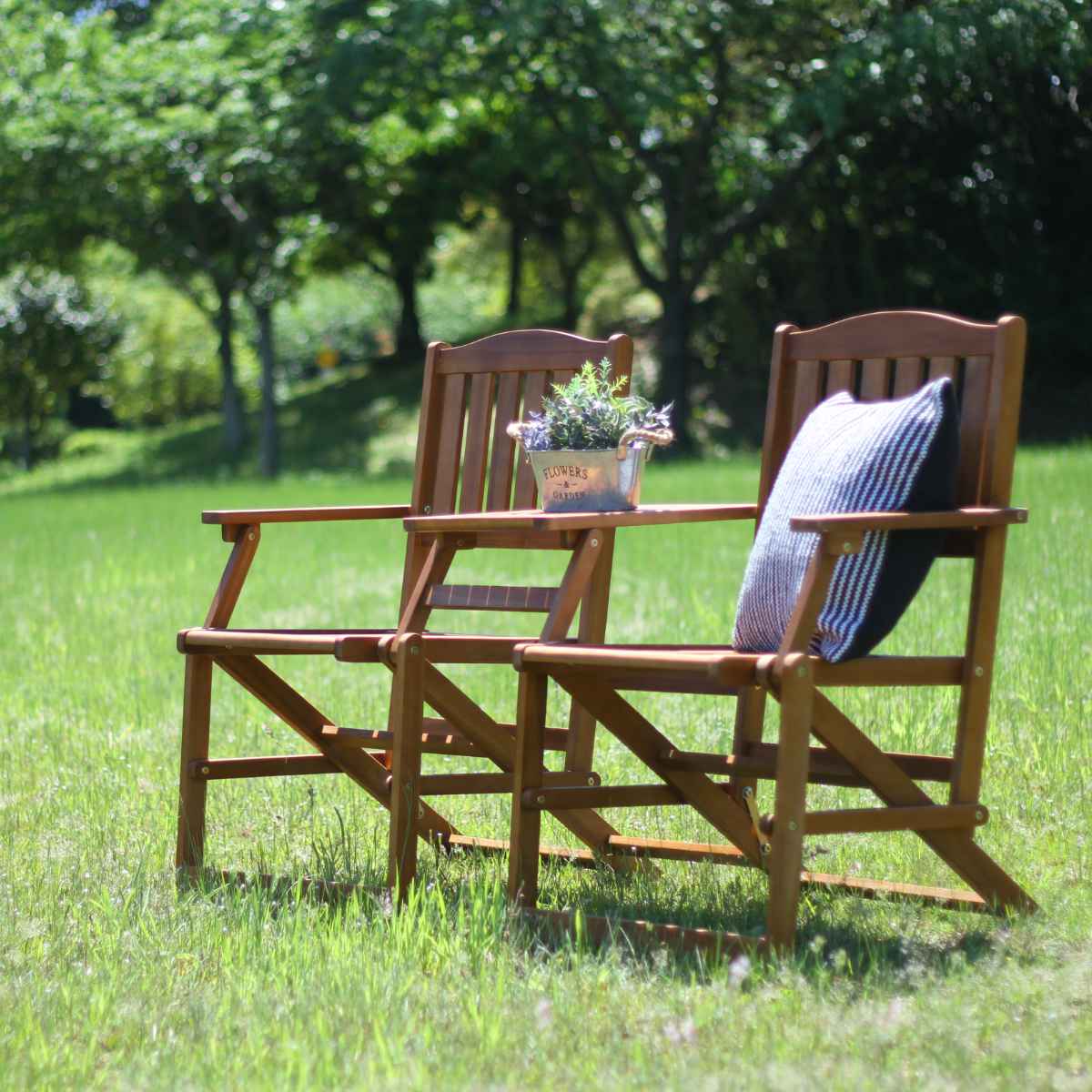 ガーデンチェア フォールディング ラブベンチ 天然木 （ ベンチ 2連