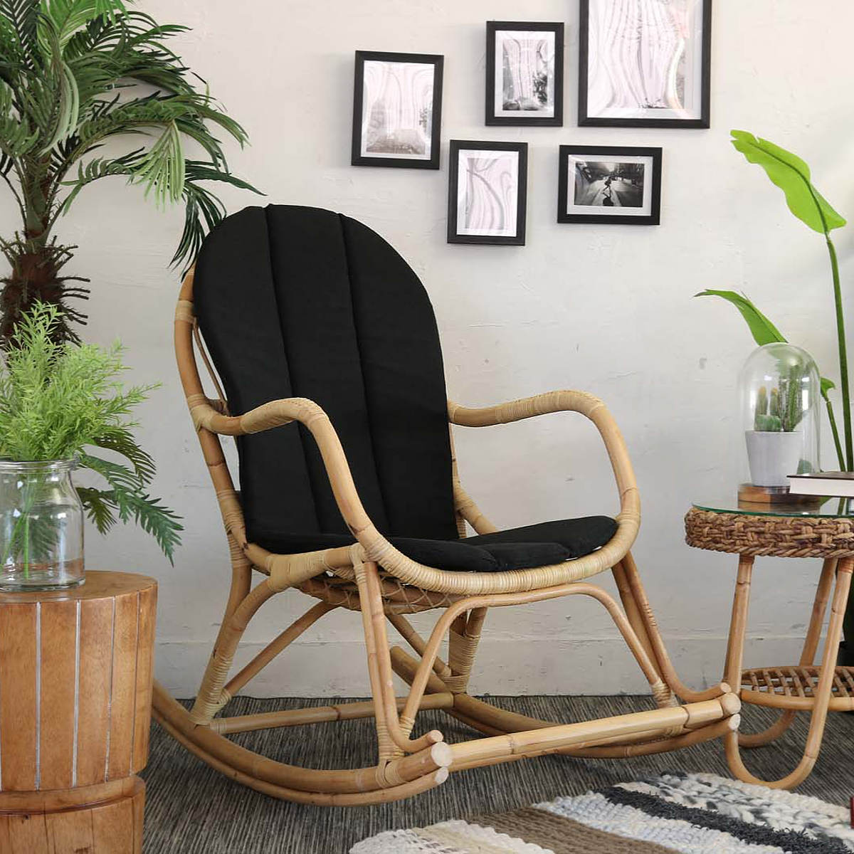 籐 ロッキングチェア クッション付 Breeze 座面高40cm （ チェア 椅子