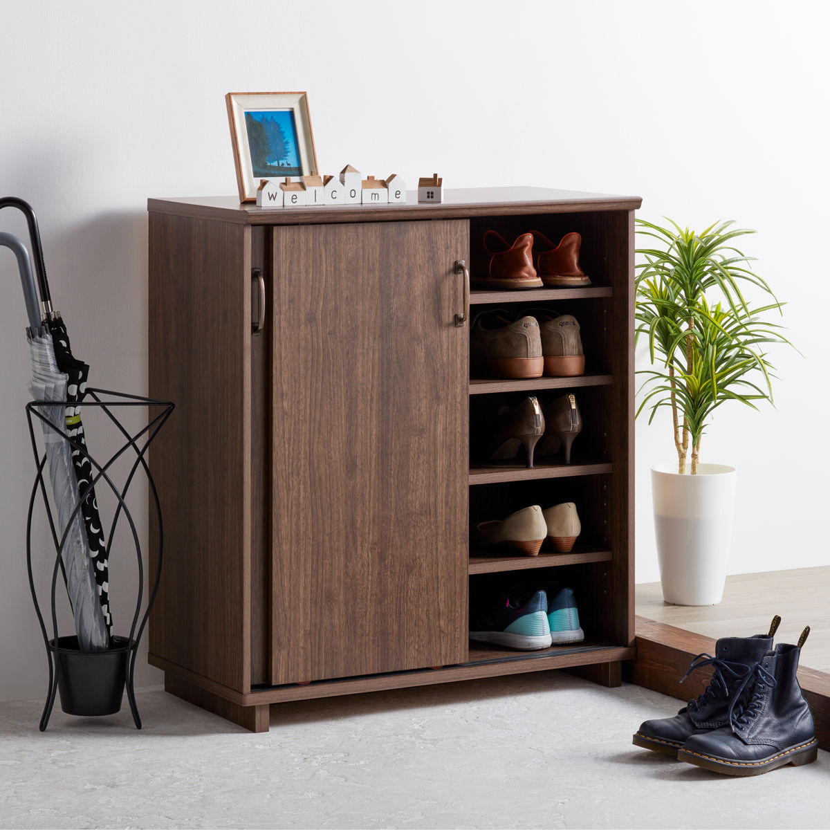 朝日木材加工 シューズボックス 引き戸 シンプルモダン Cosalo 幅79cm