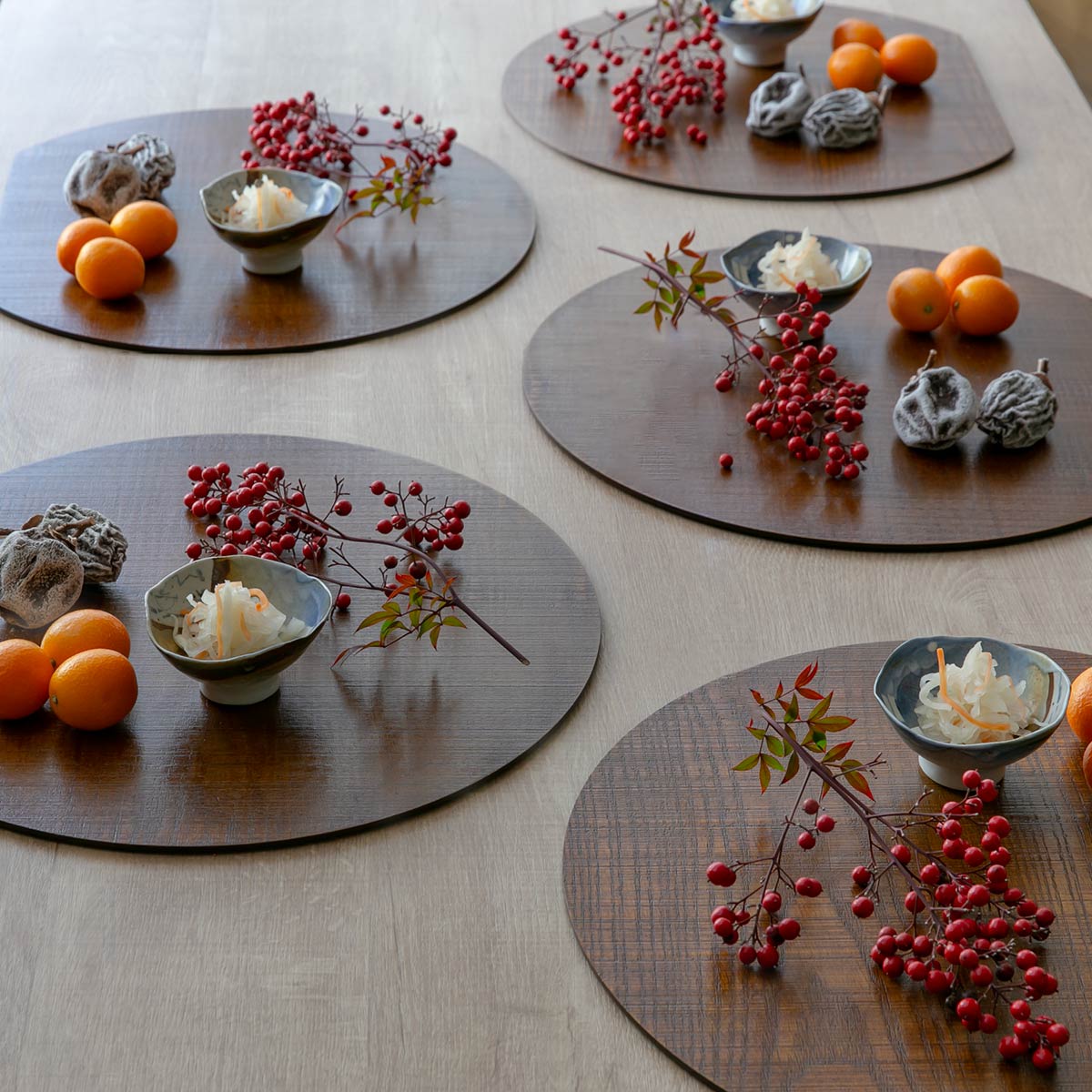 半月膳 36×32cm 漆塗り 天然木 ランチョンマット 5枚セット （ お盆