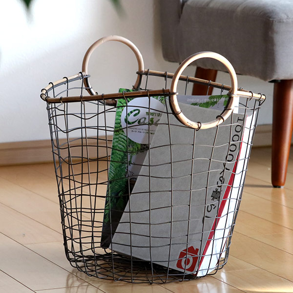 ちどり産業 ワイヤーバスケット 籐のカゴ 直径38×高さ30cm