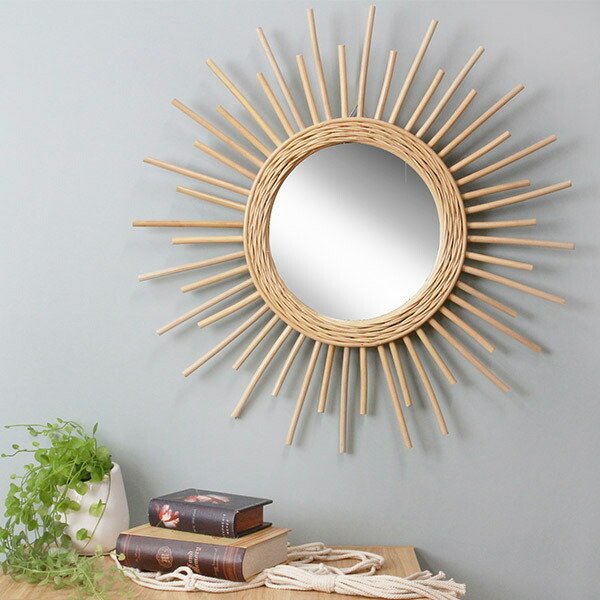 ミラー 幅60cm ラタン 籐 かがみ 鏡 ウォールミラー 壁掛け おしゃれ