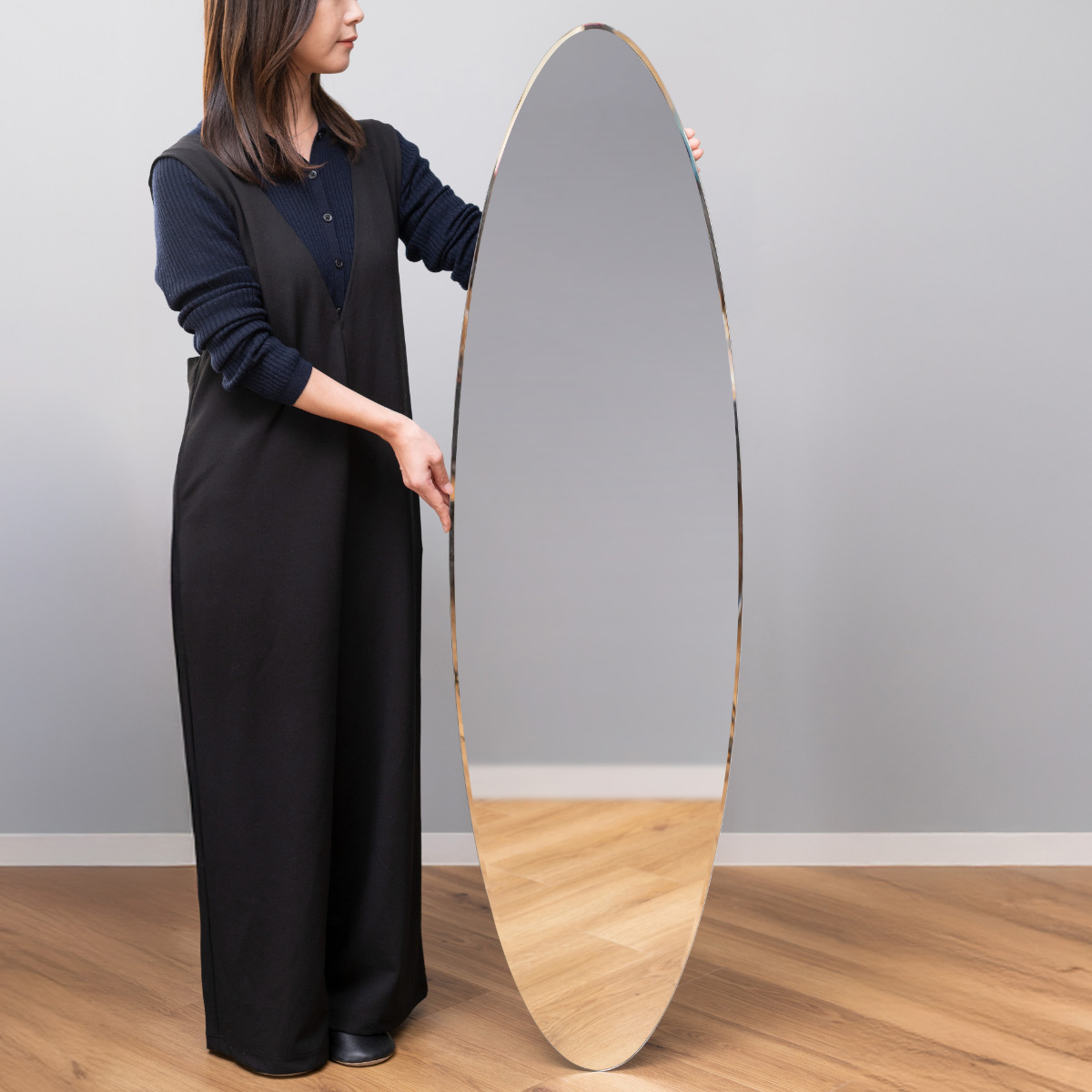 塩川光明堂 ミラー 壁掛け ウォールミラー 40×145cm オーバル （ 鏡