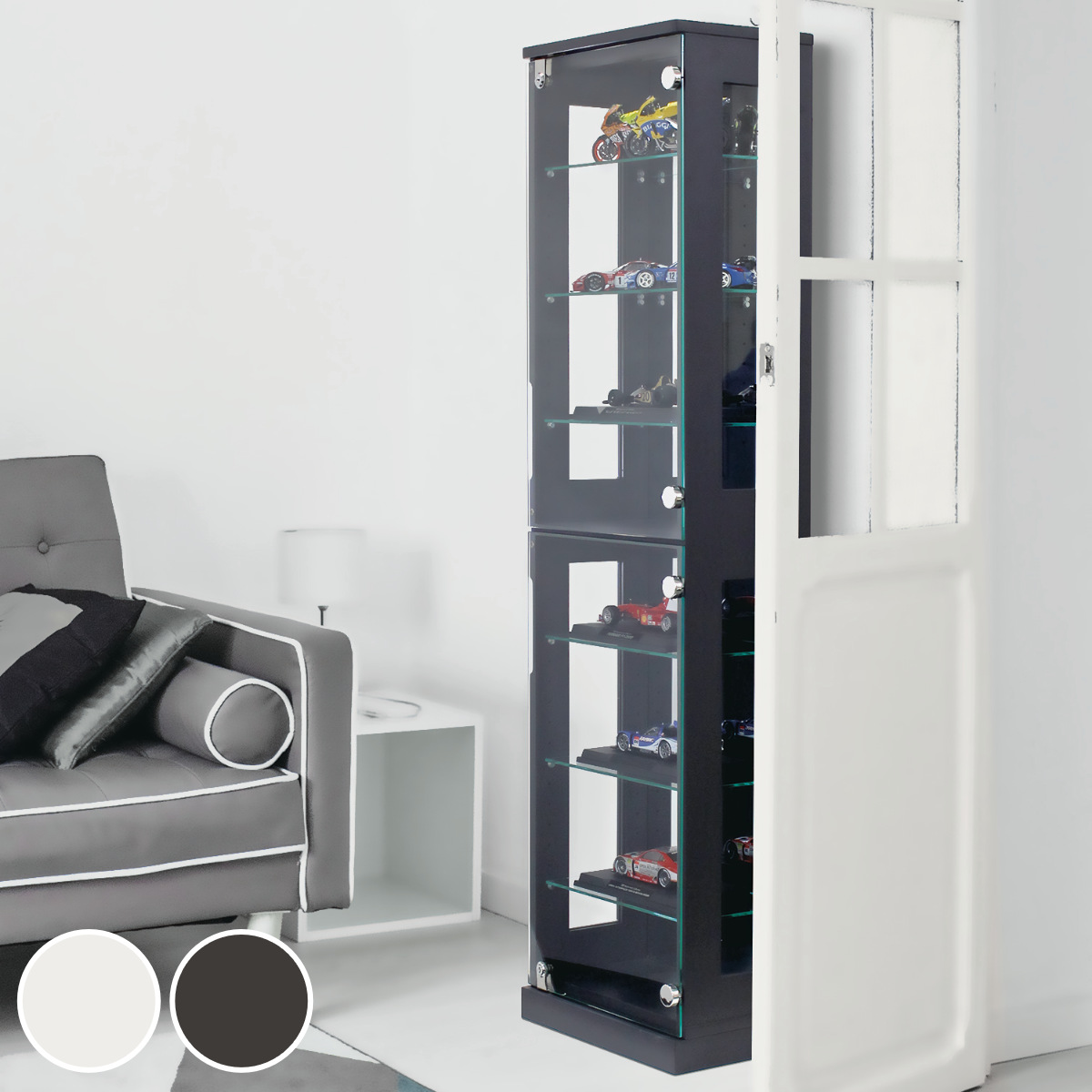 塩川光明堂 コレクションラック 鍵付 ショーケース 背面ミラー 幅40cm