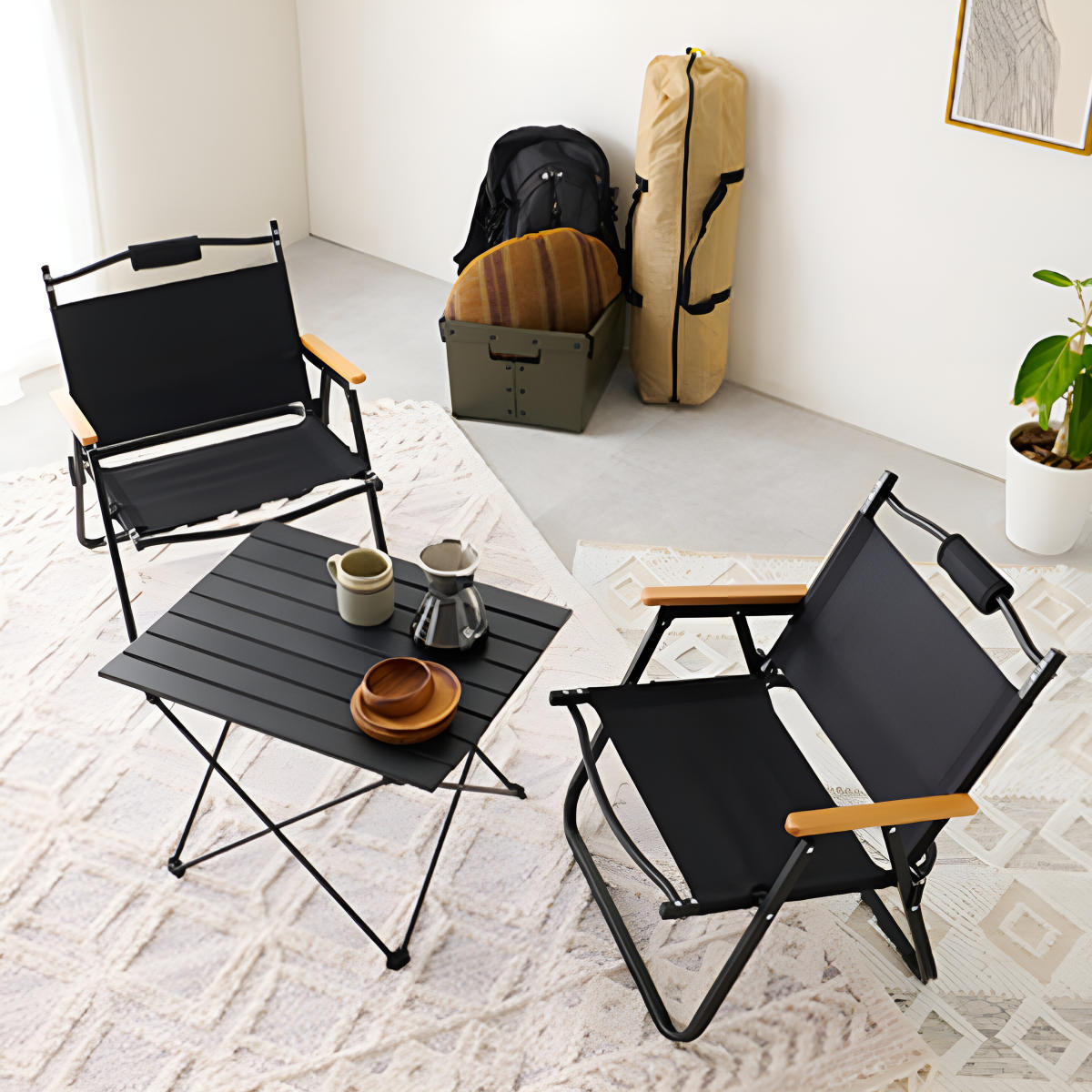 HAGiHARA（萩原） テーブルチェアセット 3点セット 折りたたみ