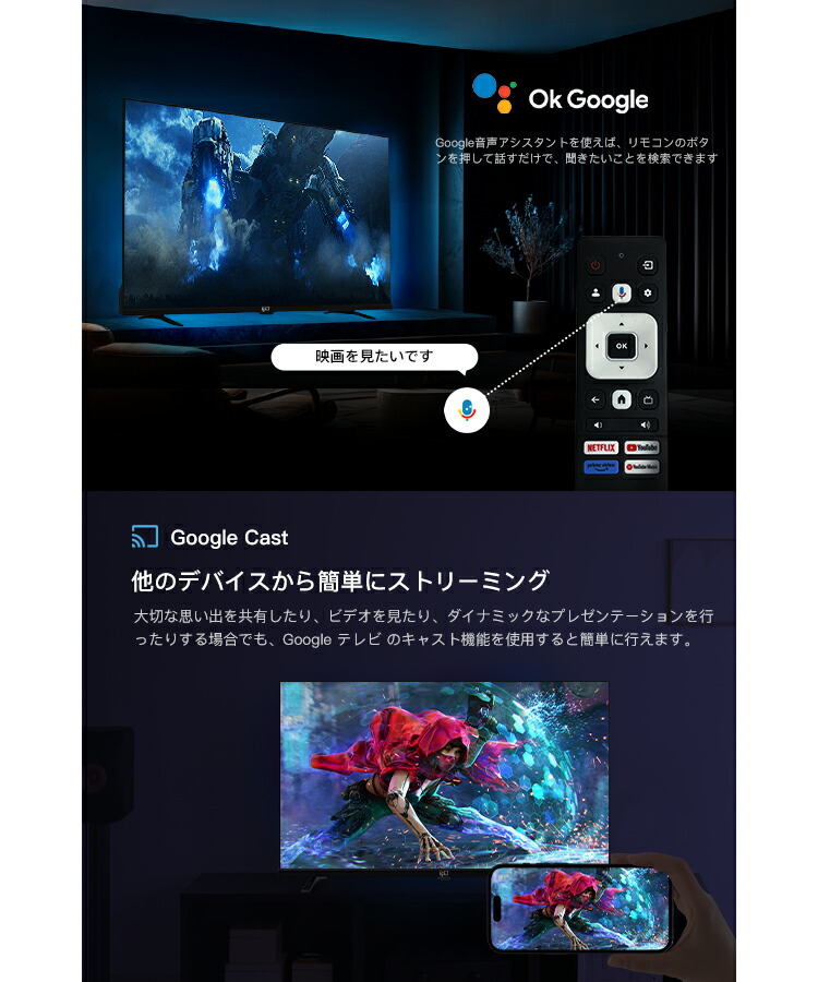 FPD チューナーレス テレビ 40V型 FHD Google TV フレームレス液晶