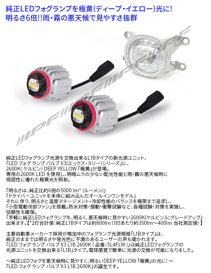 IPF フォグランプ LED L1B 5000lm 2600K イエロー 黄色 12V用 2本入