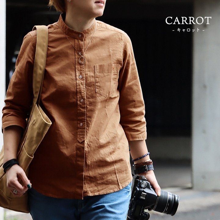 PATY シャツ 七分袖 日本製 レディース バンドカラー しっかり 丈夫 綿