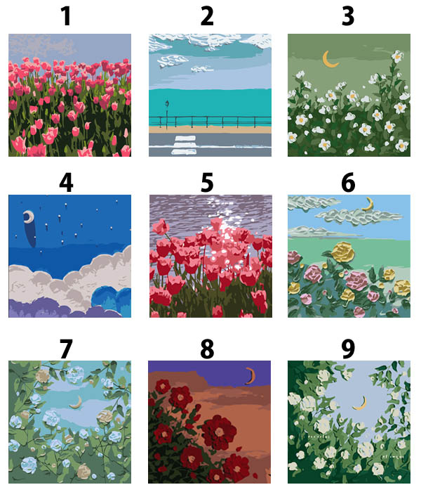数字塗り絵 油絵風 フレーム絵画 ミニサイズ チューリップ 薔薇 直物