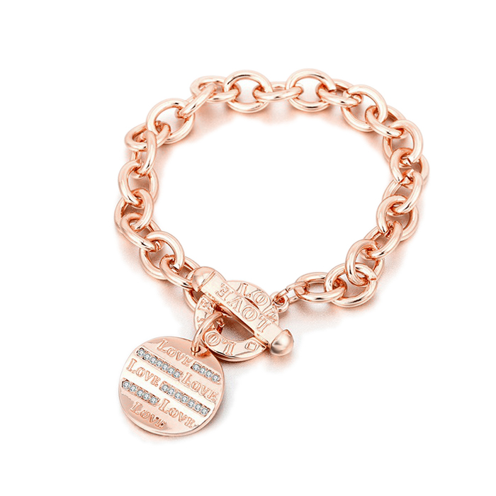 ブレスレット ラインストーン 鎖 ハート サークル ツヤ有り 太め