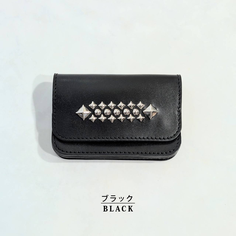 日本製 正規 栃木レザー】USA スタッズ ショート トラッカーウォレット