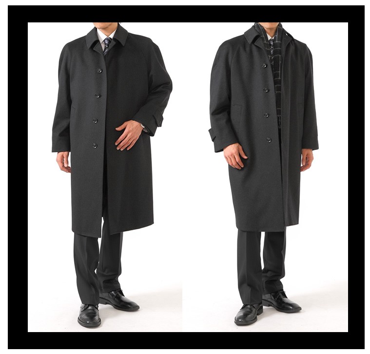 カシミヤ100％ メンズロングコート ステンカラー ラグラン 紳士