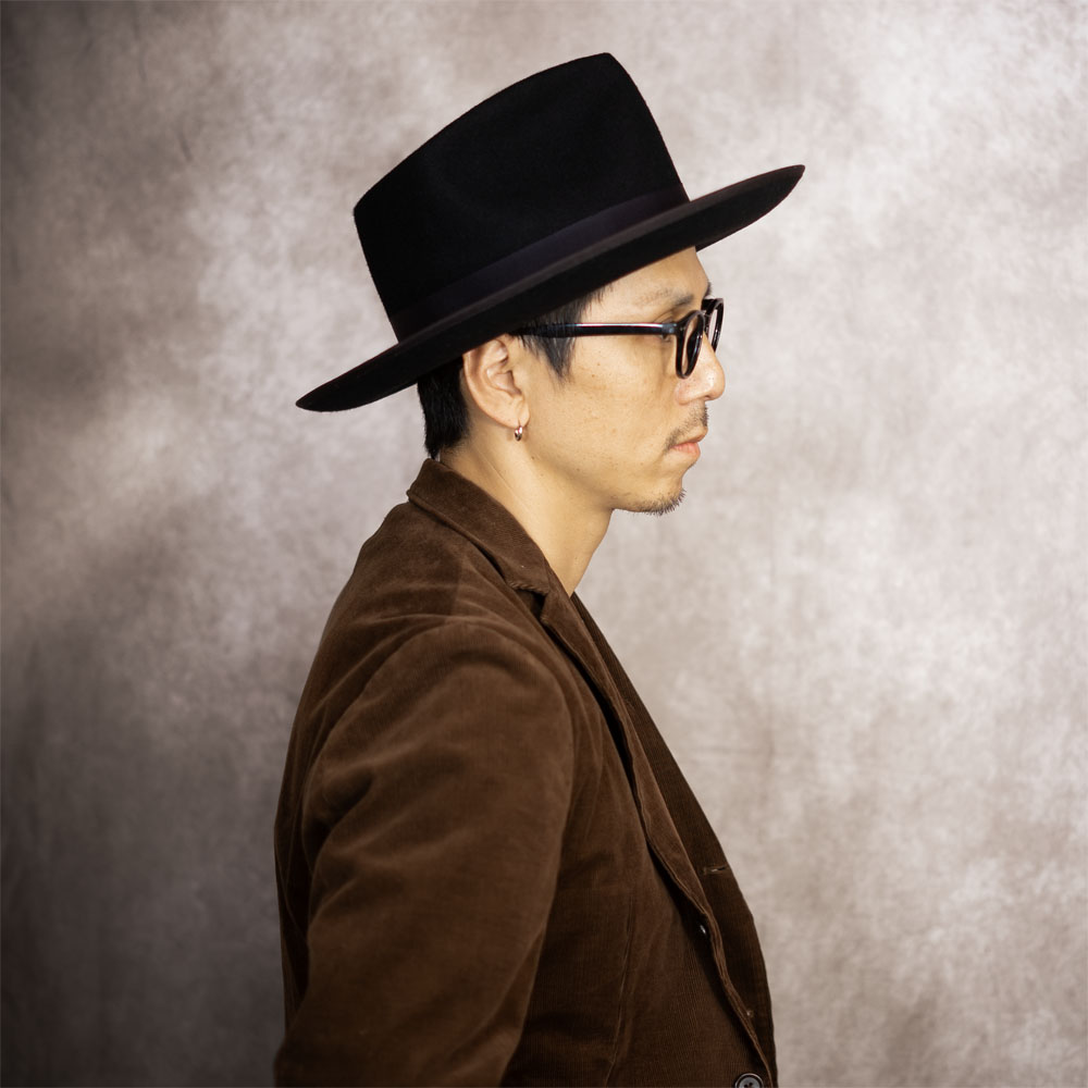 ウール フェルト ヴィンテージ スタイル オープンクラウン つば広