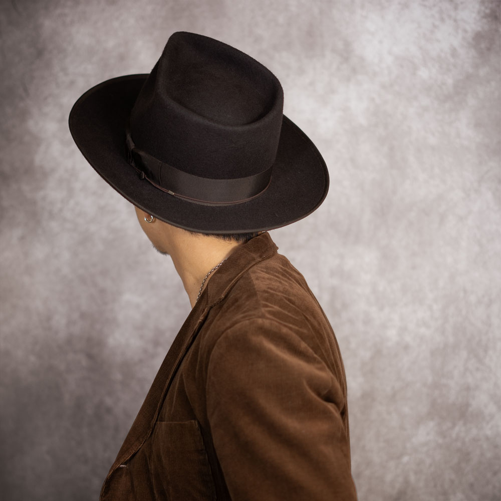 ウール フェルト ヴィンテージ スタイル オープンクラウン つば広
