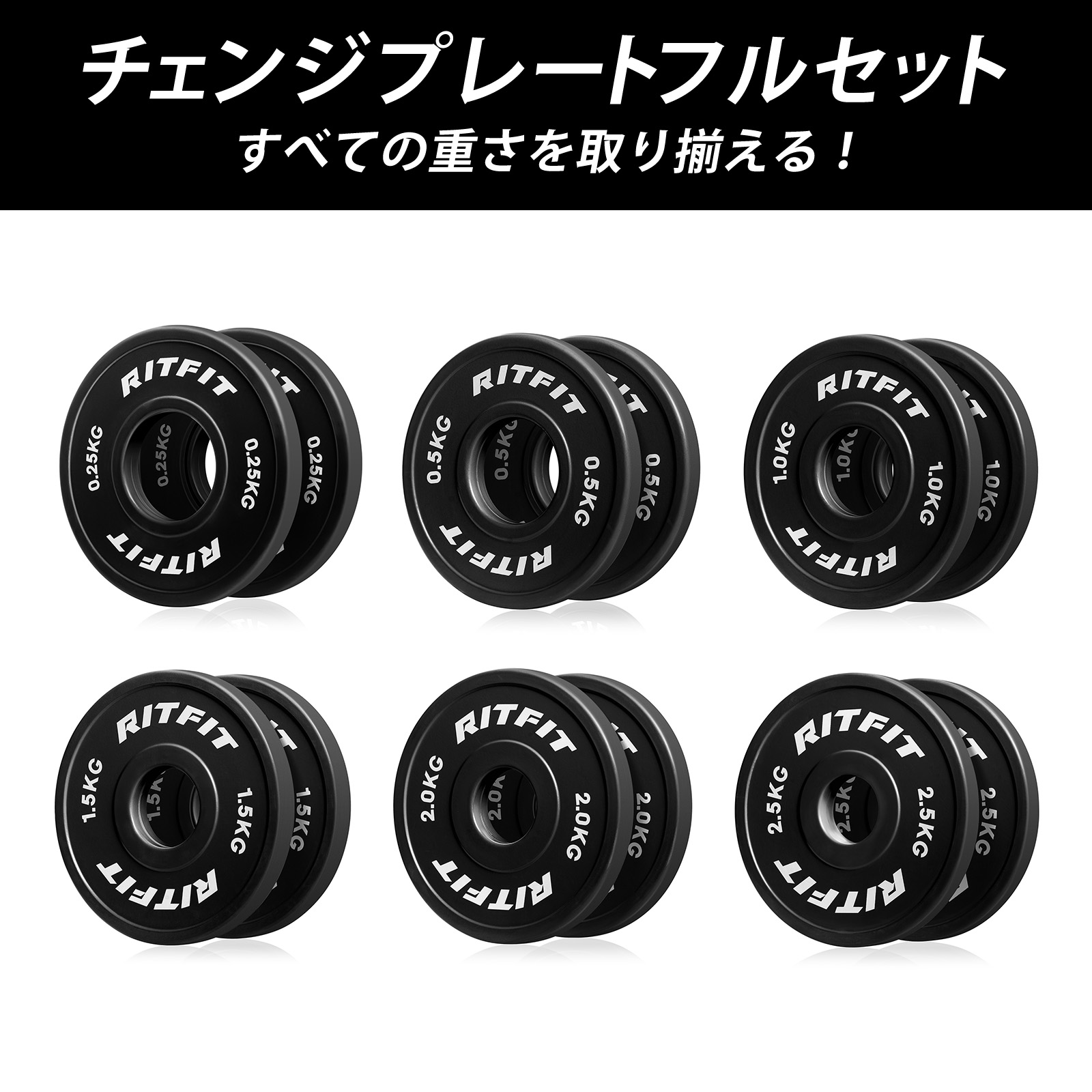 RITFIT ウェイトプレート 0.25~25KGセット ダンベルプレート ラバー