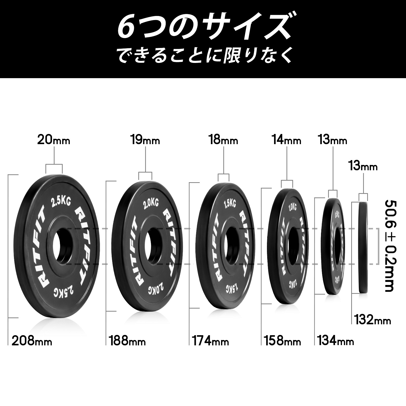 RITFIT ウェイトプレート 0.25~25KGセット ダンベルプレート ラバー