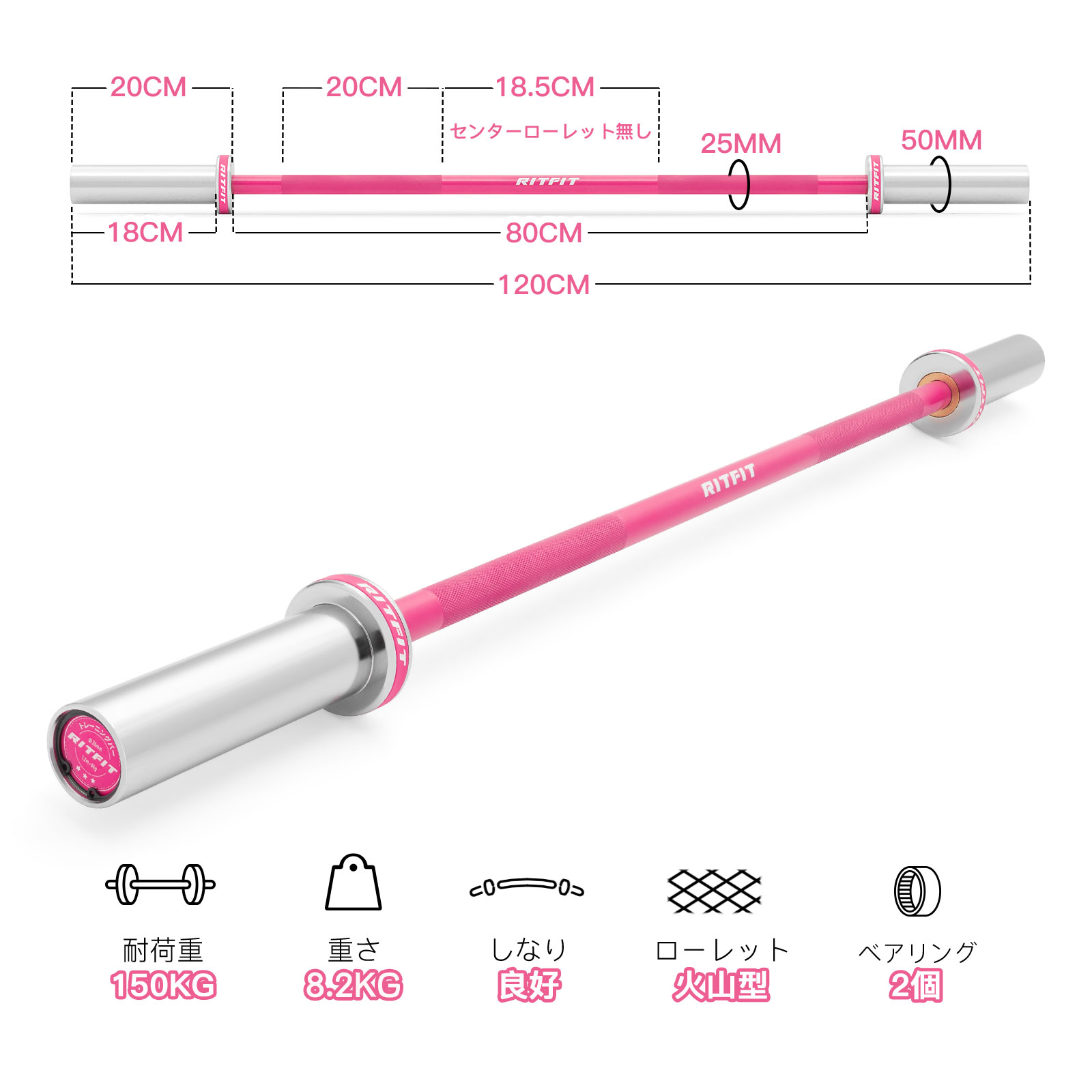 RITFIT 最新型バーベルシャフト 女性用バーベルバー 120cm 200cm 直径