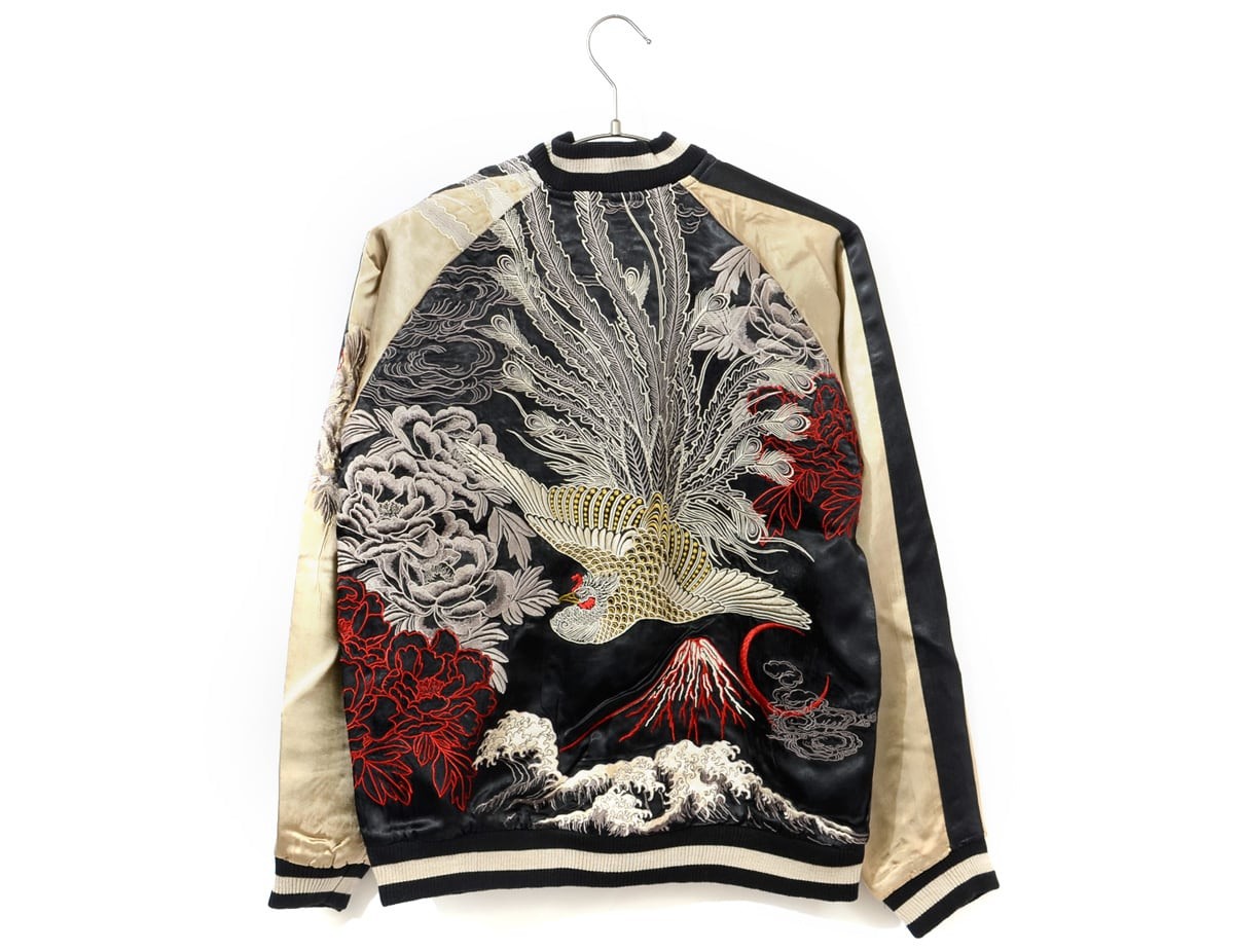 花旅楽団 和柄 スカジャン 鳳凰 牡丹 富士山 リバーシブル 刺繍 SCRIPT