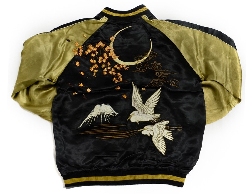 花旅楽団 和柄 スカジャン 紅葉 鷺 リバーシブル 刺繍 SCRIPT