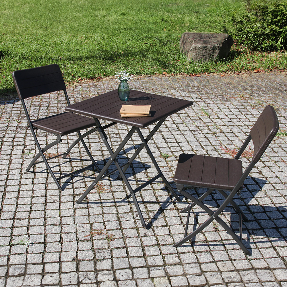 折りたたみ 木目調 テーブル＆チェア 3点セット ブラウン 不二貿易