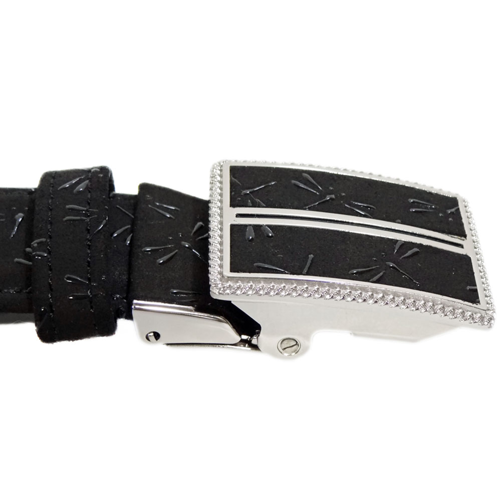 印傳屋（INDEN-YA） 印伝 M30ベルト 4005 黒地鹿革黒漆 葡萄石畳柄