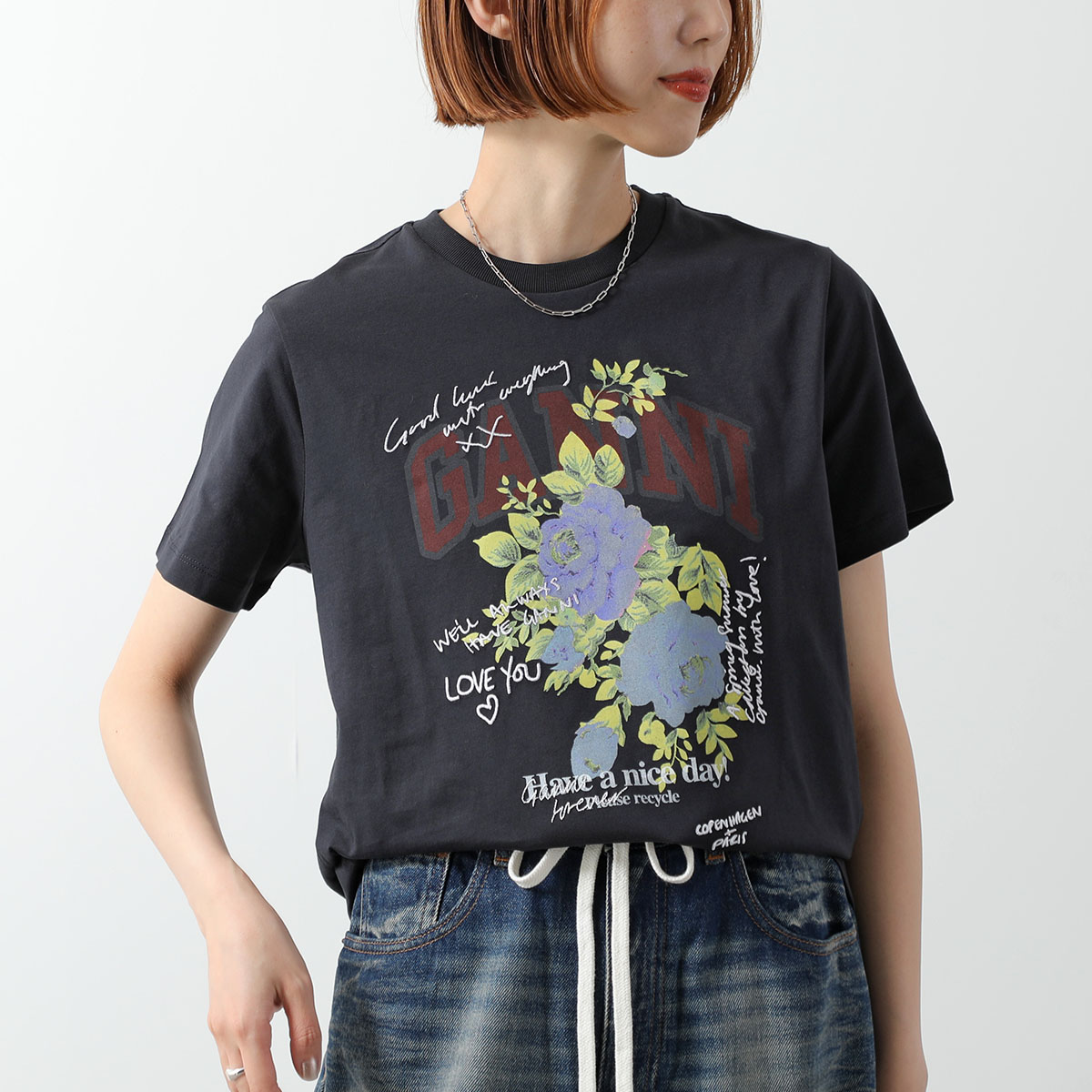 GANNI（ガニー） 半袖 Tシャツ Basic Cotton Jersey Neon Puppy Rose T