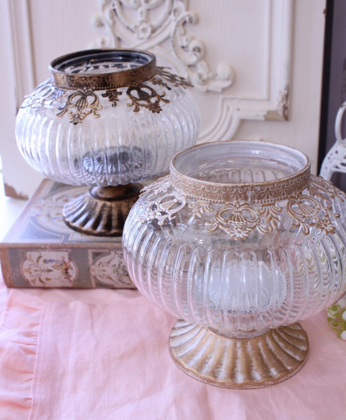 アンティーク風 ガラスベース 花瓶 フラワーベース LEDキャンドル