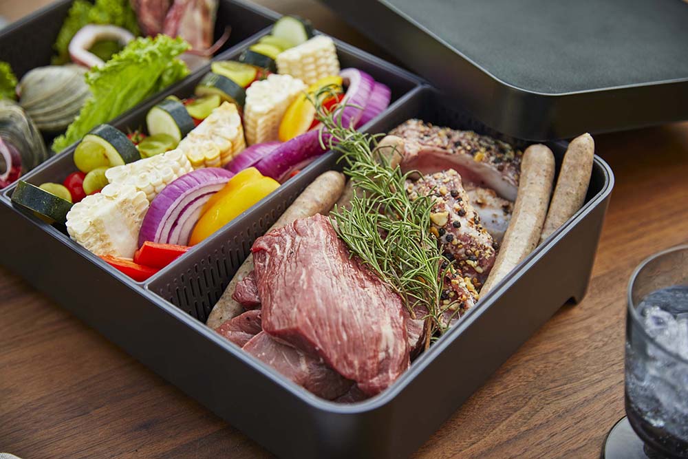 蓋付き卓上水切りトレー TOWER(タワー) 角型 ホワイト/ブラック 鍋/BBQ