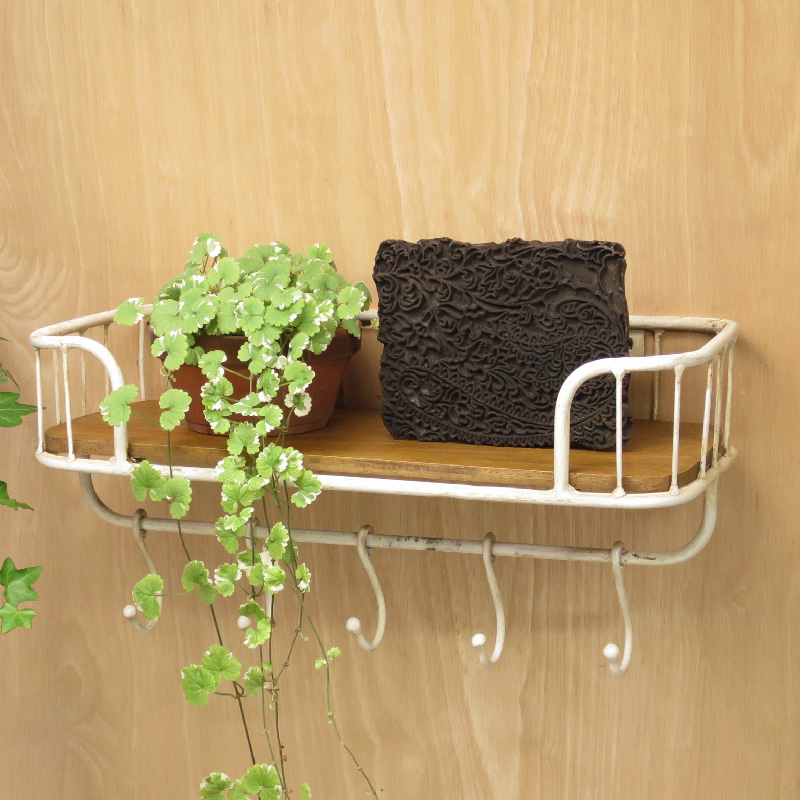 壁掛け棚 アイアン ウォールシェルフ ラック アンティークホワイト