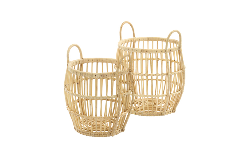 ラタン ランドリー バスケット 大小 2個セット 洗濯カゴ 籐 おしゃれ