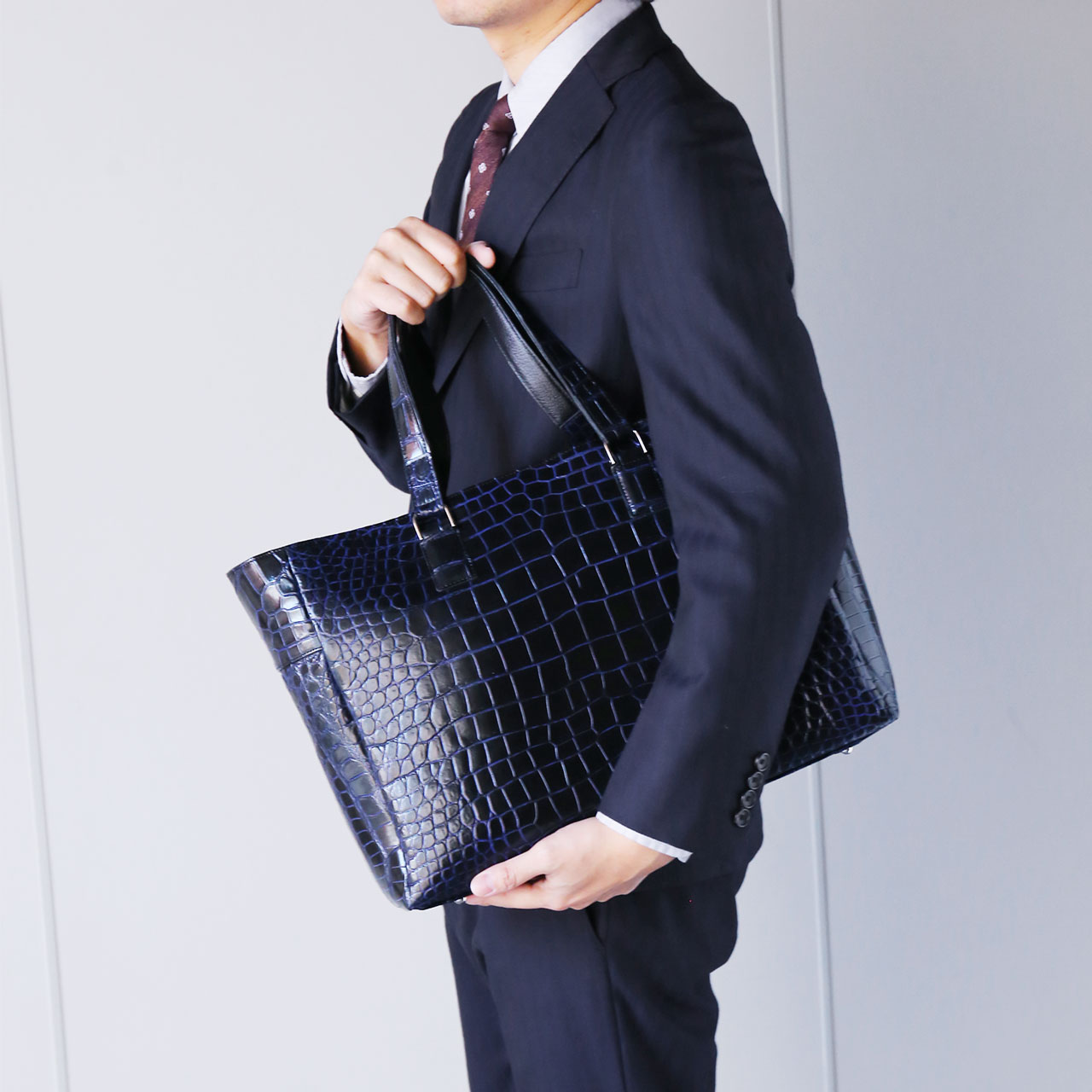 クロコダイル トートバッグ メンズ 日本製 センター取り 幅48cm 肩掛け