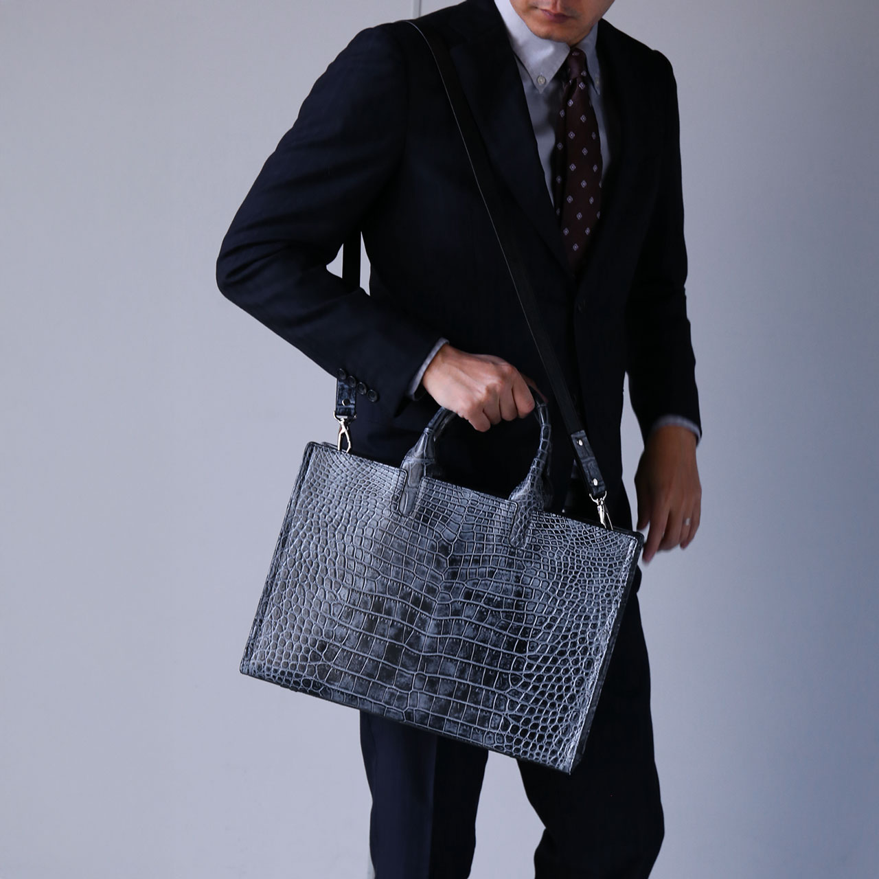 クロコダイル ビジネスバッグ メンズ 日本製 センター取り 2WAY