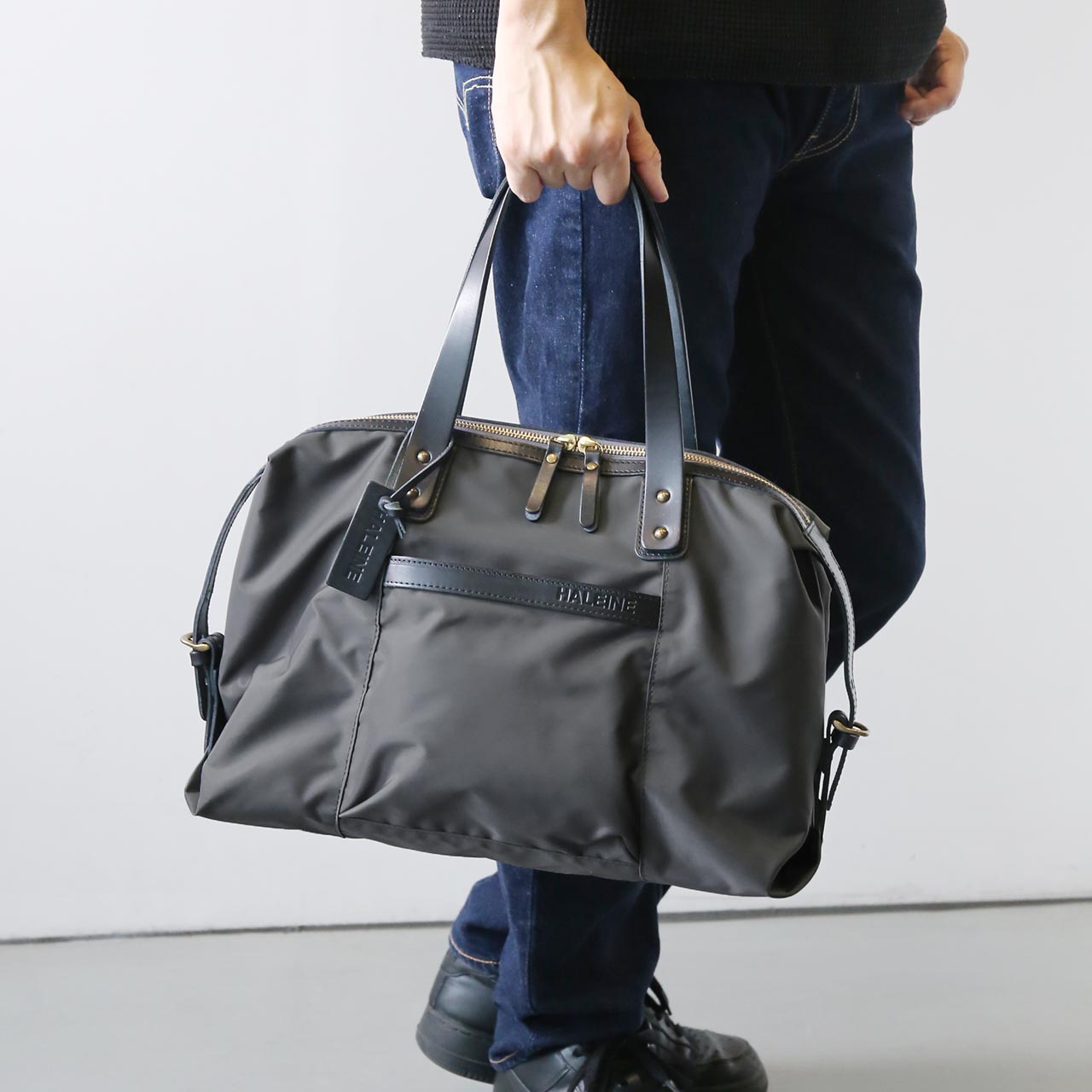 HALEINE ブランド 日本製 ナイロン 栃木レザー ミニ ボストン バッグ