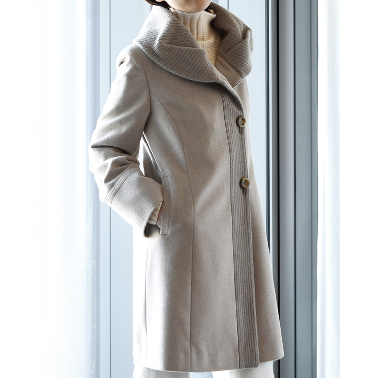 カシミヤ コート ステンカラーコート レディース ベージュ セーブル 春