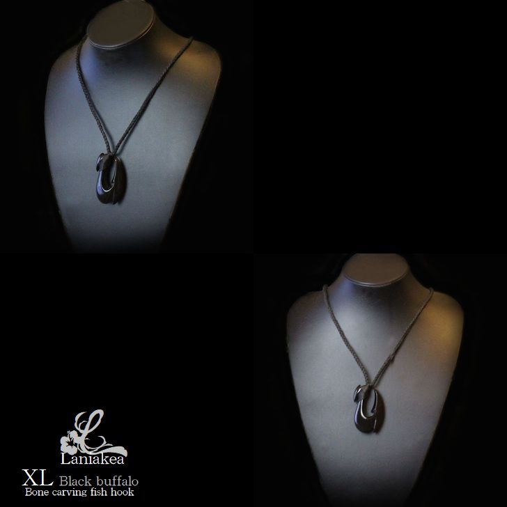 ハワイアンジュエリー ボーンカービング XL ブラック フィッシュフック