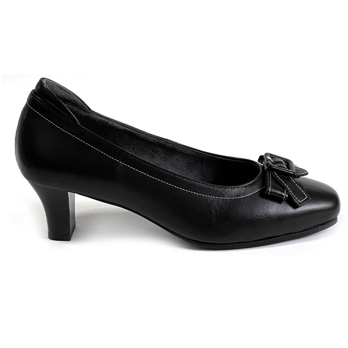 リボン パンプス 5E 本革 レザー 黒 フォーマル エナメル 結婚式