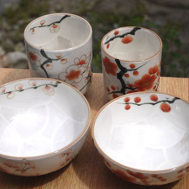 京焼 清水焼 紅白梅夫婦湯呑みと夫婦茶碗セット 陶あん : 松韻堂 Yahoo