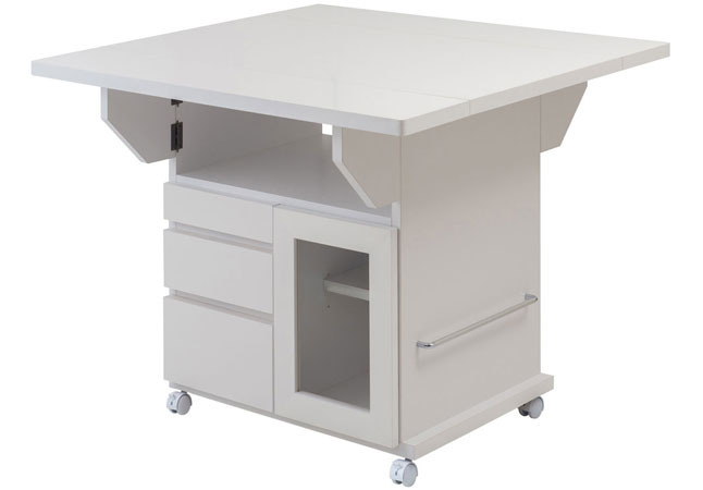 バタフライテーブル キャスター付き 収納付き 幅89.5cm 天板折り畳み式