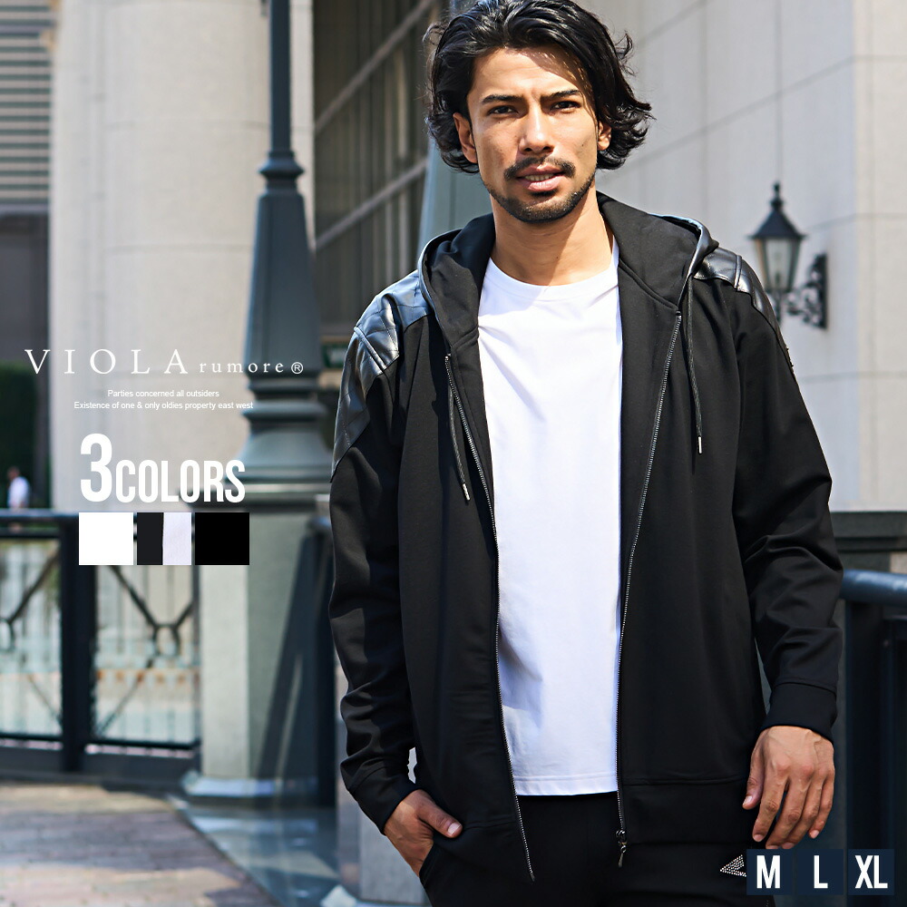 VIOLA パーカー メンズ トップス 長袖 ジップアップ スリム 切替